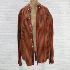 EDDIE BAUER Shirt Plaid Long Sleeve Cotton Casual Button Up Orange Black XL